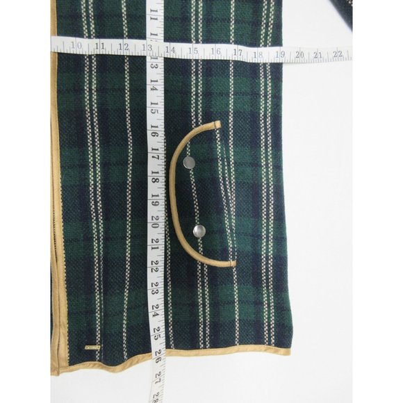 Kling green tartan plaid wool blend fur collar jacket - Picture 10 of 12